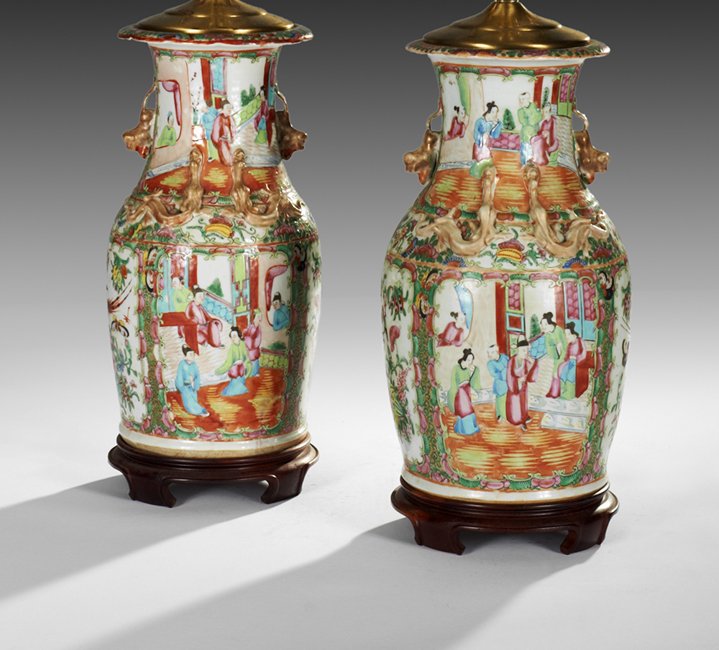 Pair of Chinese Rose Medallion Vases (1 of 2)