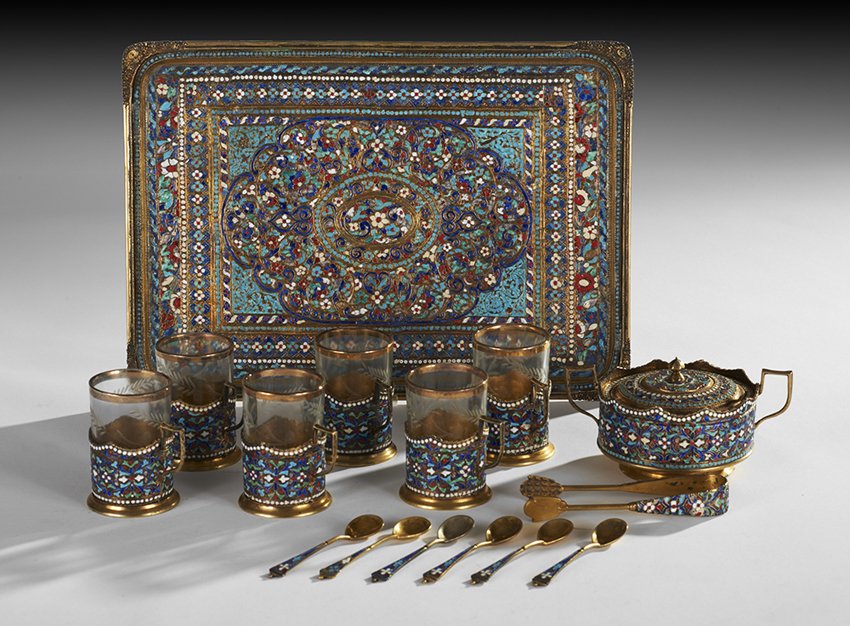 Russian Enamel and Gilt-Metal Tea Service (1 of 10)