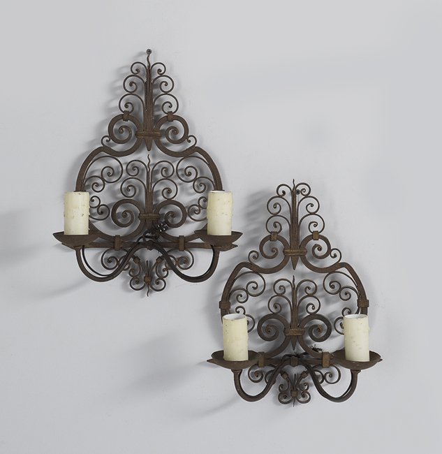 Pair of Italian Wrought Iron Two-Light Sconces (1 of 1)