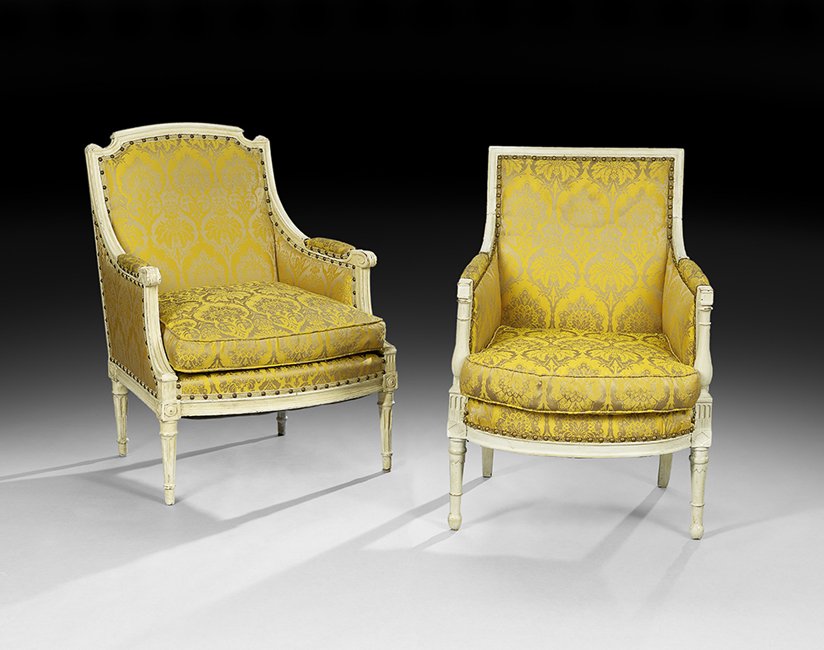 Two Louis XVI-Style Polychrome Bergeres (1 of 1)