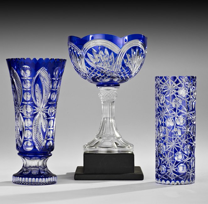 Three Pieces of Bohemian Cobalt Overlay Glass (1 of 1)