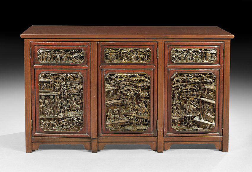 Chinese Carved and Lacquered Credenza (1 of 3)