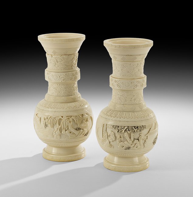 Pair of Chinese Antique Ivory Vases (1 of 2)