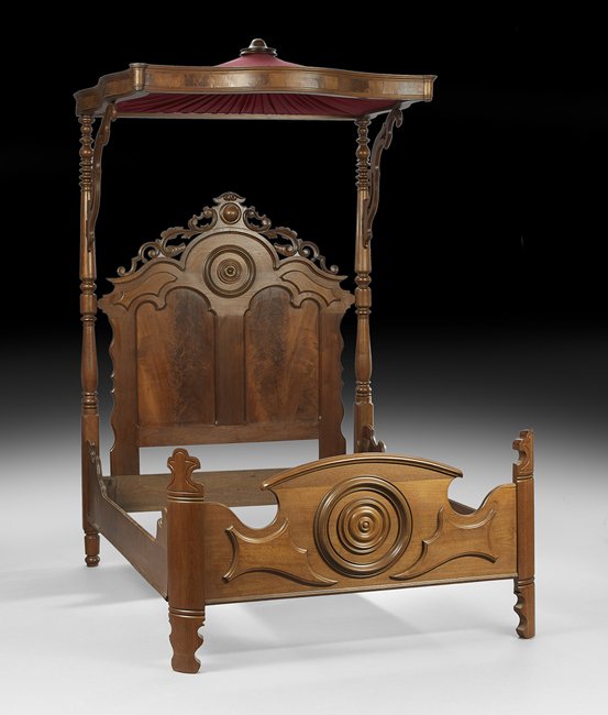 American Rococo Revival Walnut Half-Tester Bed (1 of 1)