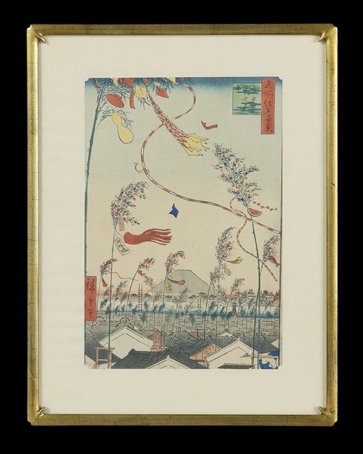 Utagawa Hiroshige (1797-1858): Utagawa Hiroshige (1797-1858), "Shichu han-ei Tanabata matsuri - the Tanabata Festival", ink and color on paper, no. 73 from the series "Meisho Edo Hyakkei - One Hundred Famous Views of Edo", 1857, 7t