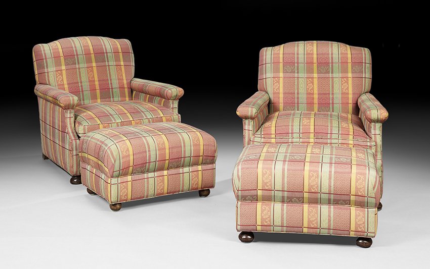 Pair of Contemporary Armchairs and Ottomans (1 of 1)