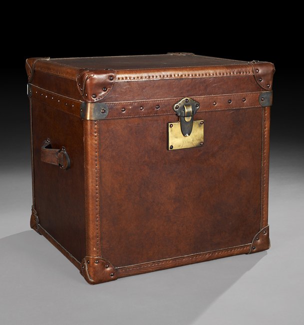 Contemporary Leather-Covered Steamer-Style Trunk (1 of 1)