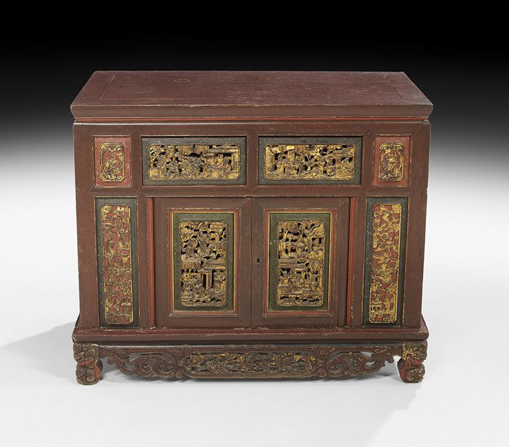 Antique Chinese Carved and Lacquered Cabinet (1 of 2)