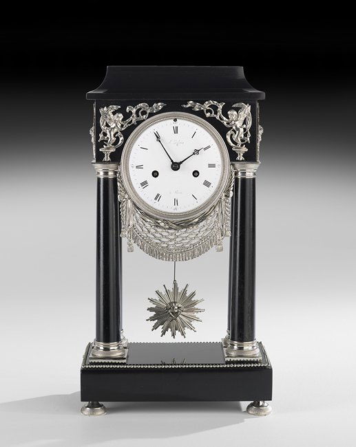 French Restauration Silvered Bronze Portico Clock (1 of 2)