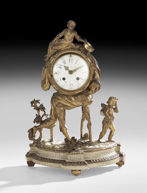 French Carved Parcel-Giltwood Allegorical Clock (1 of 2)