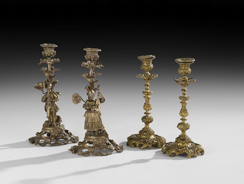 Two Pairs of French Molded Bronze Candlesticks (1 of 1)