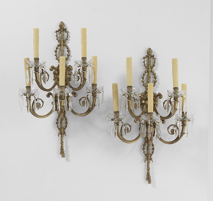 Pair of Louis XVI-Style Brass Five-Light Sconces (1 of 1)