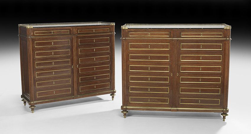 Pair of Louis XVI-Style Marble-Top Cabinets (1 of 2)
