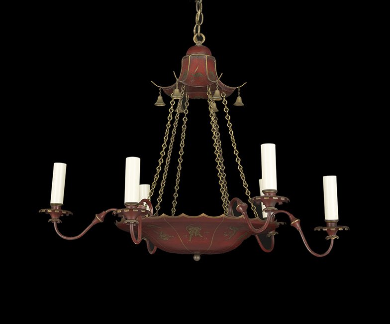 Regency-Style Red Tole Six-Light Chandelier (1 of 1)