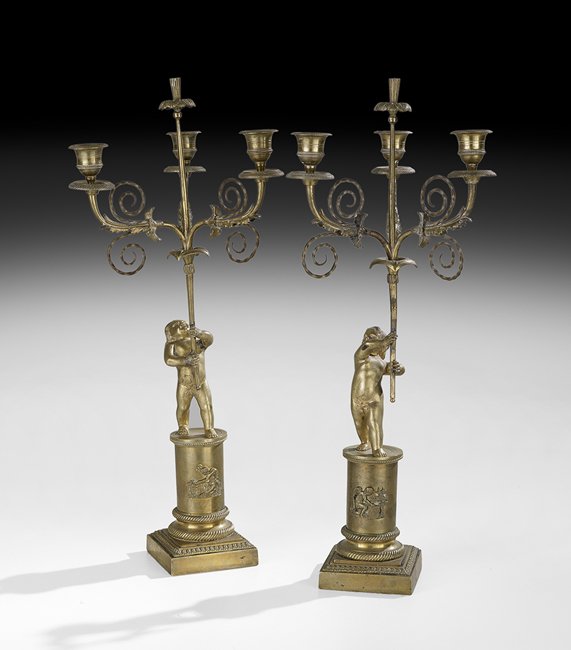 Pair of French Empire-Style Bronze Candelabra (1 of 1)