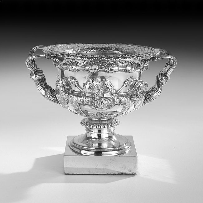 Old Sheffield Plate "Warwick Vase" Wine Cooler: Old Sheffield Plate "Warwick Vase" Wine Cooler, second quarter 19th century, after the Antique as discovered in Rome at Hadrian's Villa, excavated 1769-1770 by Gavin Hamilton (1723-1798) and currently