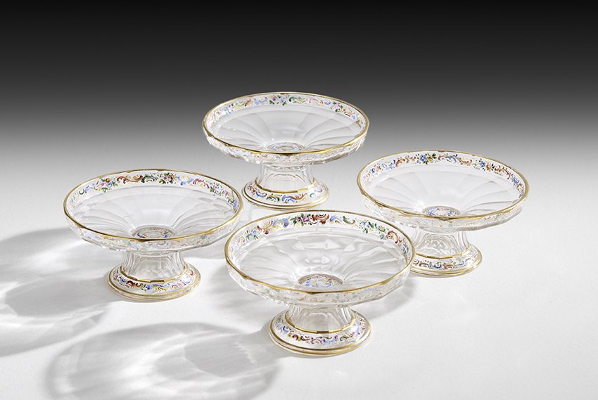 Four J. and L. Lobmeyr Enameled Glass Tazzas (1 of 1)