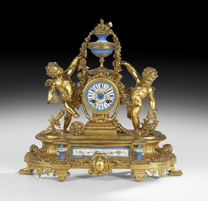 French Gilt-Metal and Porcelain Mantel Clock (1 of 2)