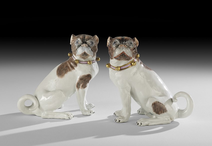 Pair of Potschappel Porcelain Figures of Pug Dogs (1 of 3)
