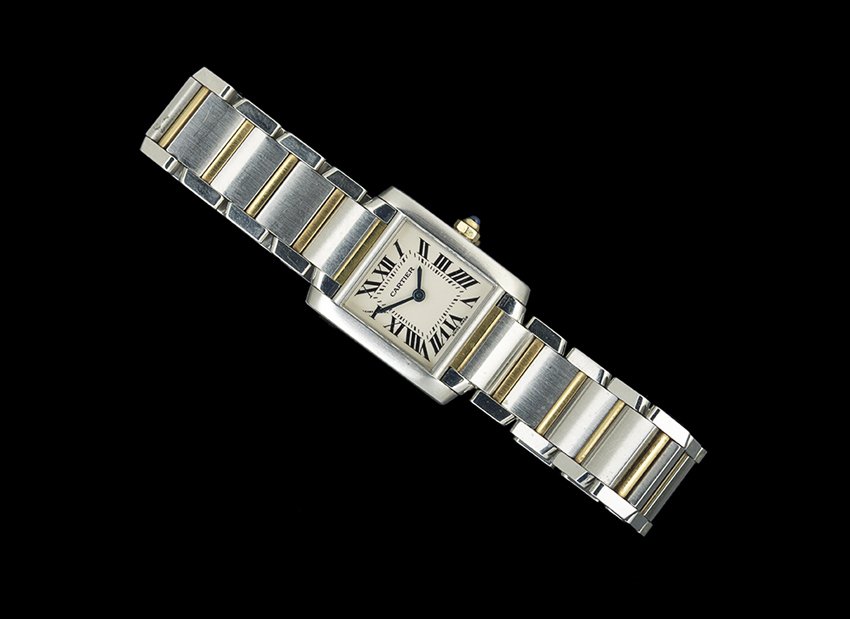 Cartier 18 Kt. Gold and Steel Tank Wrist Watch (1 of 1)