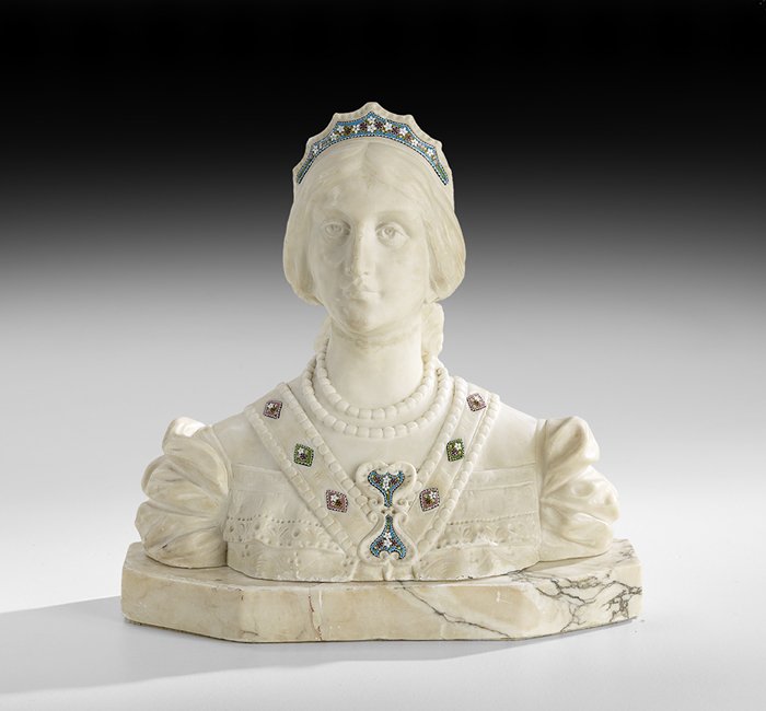 Unusual Alabaster and Micro-Mosaic Enamel Bust (1 of 2)