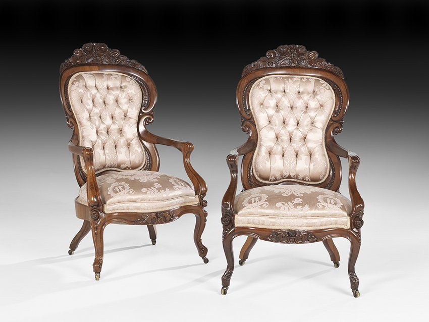 Pair of American Rococo Revival Armchairs (1 of 2)