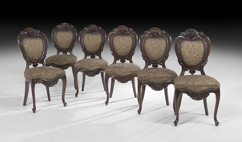 Six Continental Walnut Dining Chairs (1 of 2)