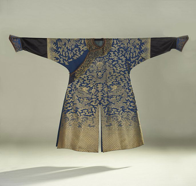 A Blue Silk Ground Brocade-Woven Dragon Robe (1 of 2)