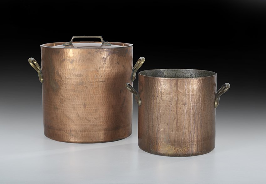 Two French Heavy Copper Graduated Stock Pots (1 of 1)