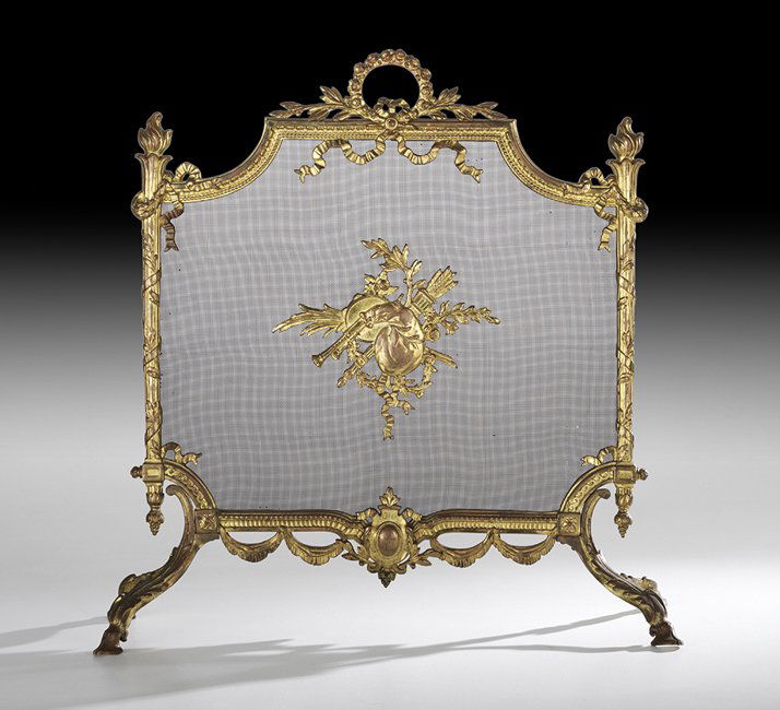 French Neoclassical-Style Gilt-Bronze Firescreen (1 of 1)