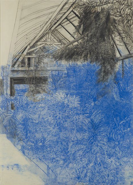 Sam Szafran (French, b. 1934): Sam Szafran (French, b. 1934), "Atelier aux Feuillages", 1969, pastel on paper, pencil signed lower center and dated on "Galerie Claude Bernard" label on frame backing, 40-5/8" x 29-1/4". Glazed, matt