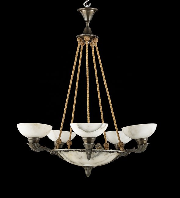 Empire-Style Alabaster and Bronze Chandelier (1 of 1)
