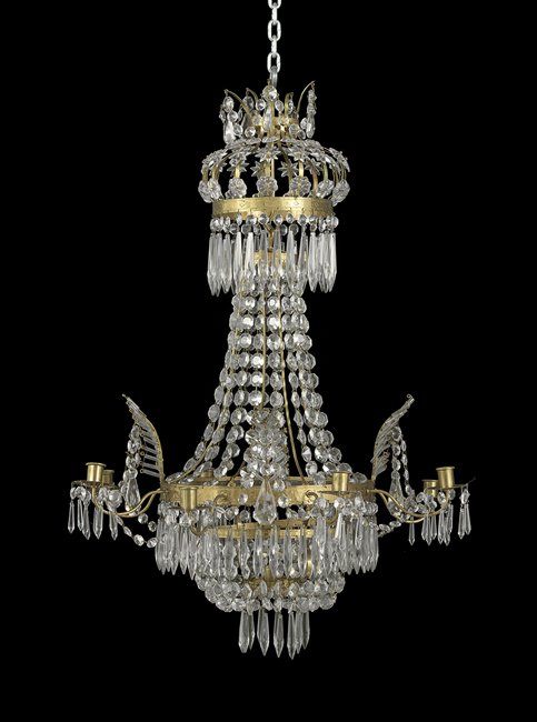 Swedish-Style Glass and Brass Chandelier (1 of 1)