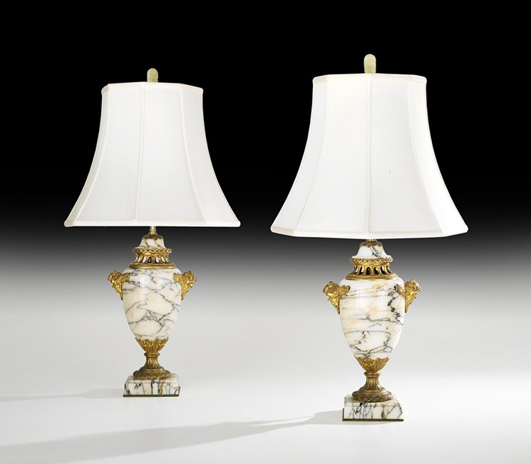 Pair of French Marble and Bronze Lamps (1 of 1)