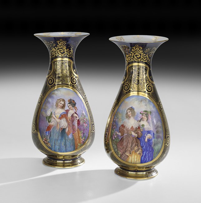 Pair of Hand-Painted Cobalt Baluster Vases (1 of 2)