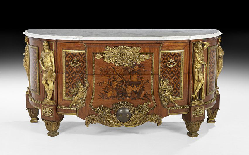 Baroque-Style Marble-Top Demi-lune Cabinet (1 of 4)