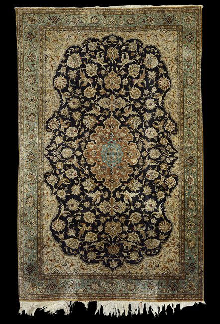 Semi-Antique Kashan Silk Carpet (1 of 1)
