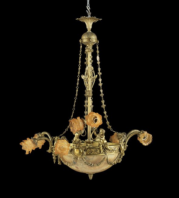 Bronze, Brass and Alabaster Chandelier (1 of 1)