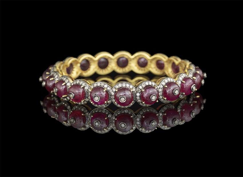Gold, Silver, Ruby and Diamond Bangle Bracelet (1 of 1)