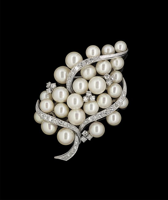 14 Kt. White Gold, Pearl and Diamond Brooch (1 of 1)