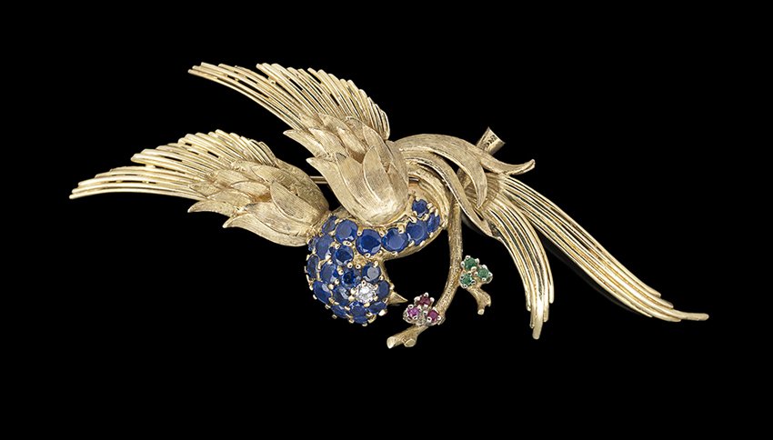 14 Kt. Gold, Diamond & Colored Stone Bird Brooch (1 of 1)