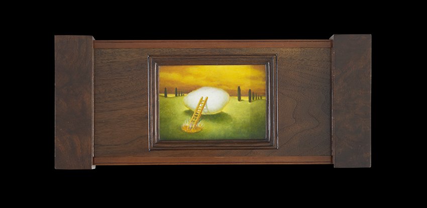 Holly Lane (American, b. 1954): Holly Lane (American, b. 1954), "The Laughing Place", 1999, mixed media construction, signed and dated lower right, signed, dated, and titled en verso in two places, overall, 8-1/4" x 18-7/8".