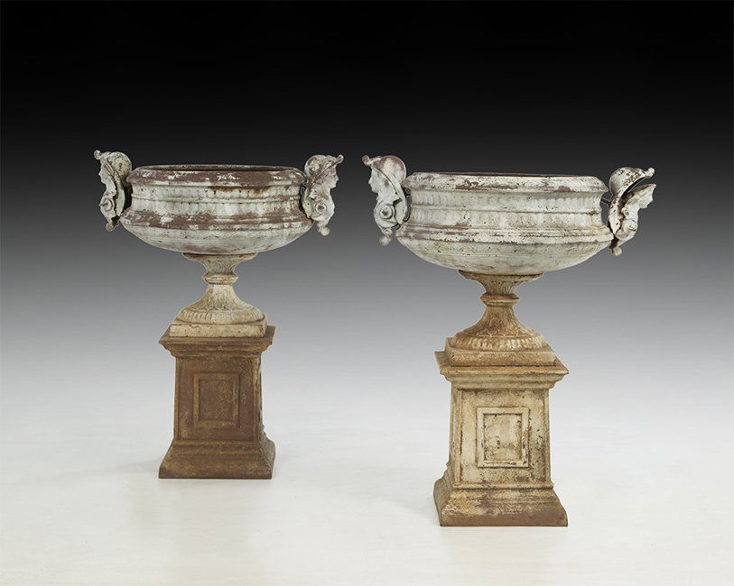 Pair of American Cast Iron Garden Urns (1 of 1)