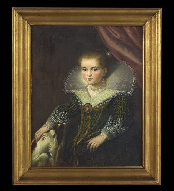 After Paulus Moreelse (Dutch, 1571-1638): After Paulus Moreelse (Dutch, 1571-1638), "The Little Princess", early 20th century, oil on canvas, unsigned, 32" x 25". Framed.