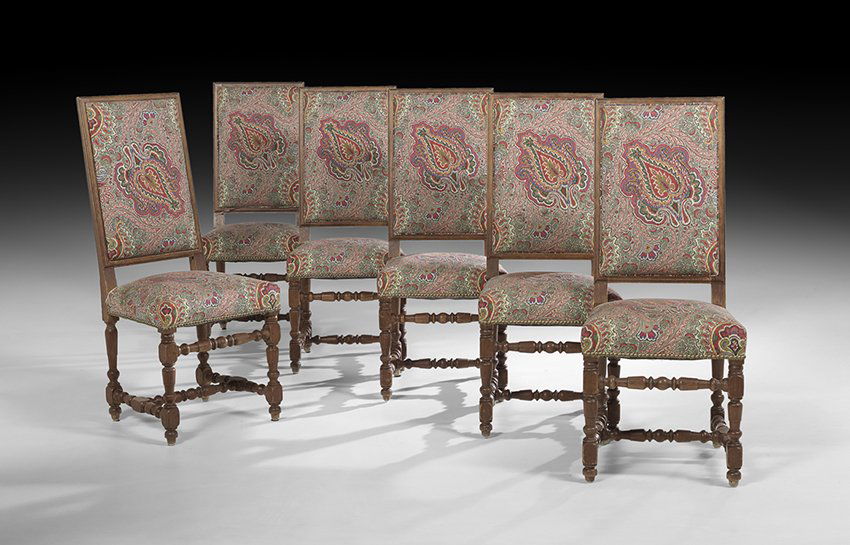 Suite of Six Carolean-Style Fruitwood Sidechairs (1 of 2)