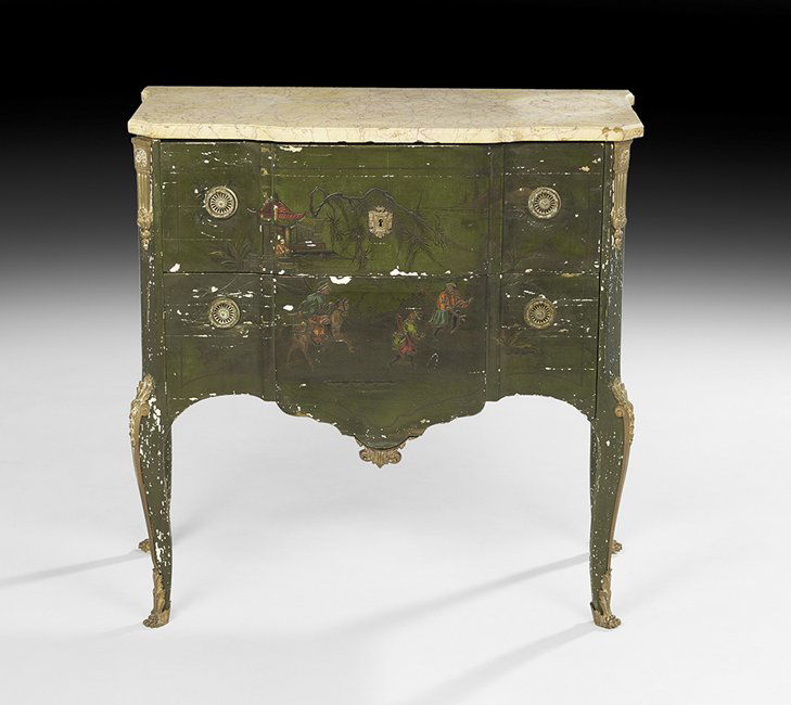 Louis XV-Style Chinoiserie Marble-Top Commode (1 of 2)