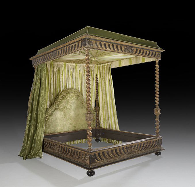 Italian-Style Polychrome Canopy King-Size Bed (1 of 1)
