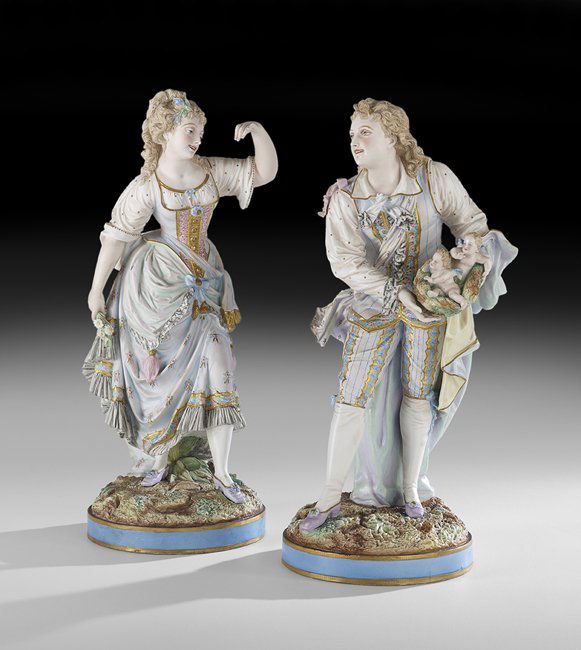 Pair of Bohemian Tinted Biscuit Figures (1 of 4)