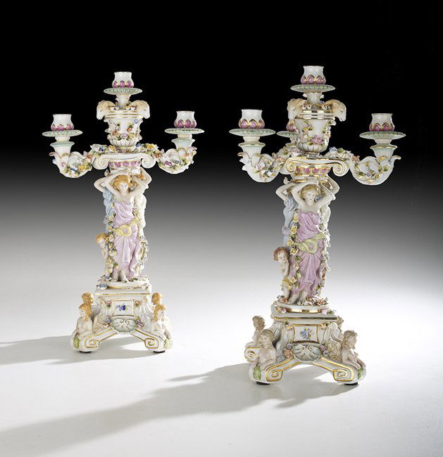 Pair of Meissen-Style Polychrome Candelabra (1 of 2)