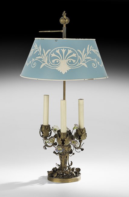 French Brass and Porcelain Bouillotte-Style Lamp (1 of 1)